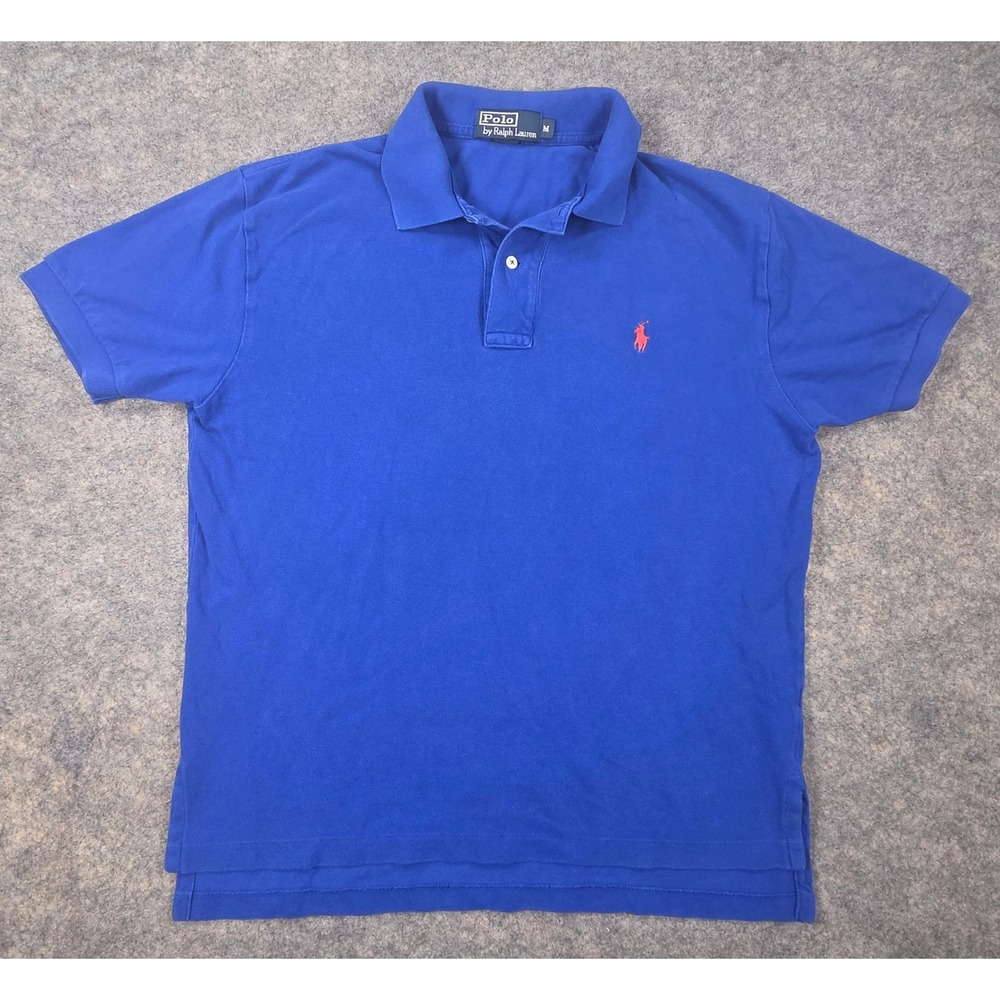 Polo Ralph Lauren Mens Medium Blue Short Sleeve Cotton Pique Polo Shirt Red Pony